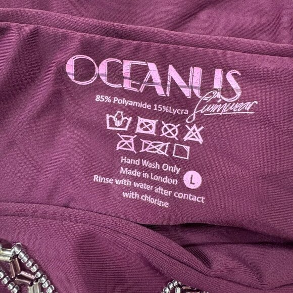 New Oceanus Lara  Crystals Beaded Bikini Bottom Swim Free People Plum Large - Picture 4 of 8
